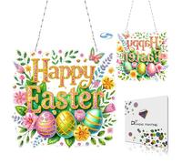 CustmArti Double Sided DIY Diamond Art Happy Easter Hanging Kit - Window Pendants for Home, Garden or Wall Decor, Creative Craft Ornament