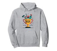 Custodians: The Real School MVP Trophy Funny Appreciation Pullover Hoodie, Adult Unisex, Heather Grey, L