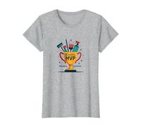 Custodians: The Real School MVP Trophy Funny Appreciation T-Shirt, Women, Heather Grey, L