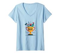 Custodians: The Real School MVP Trophy Funny Appreciation V-Neck T-Shirt, Women, Baby Blue, L