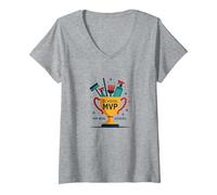 Custodians: The Real School MVP Trophy Funny Appreciation V-Neck T-Shirt, Women, Heather Grey, L