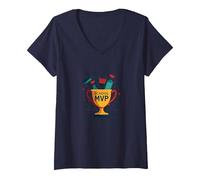 Custodians: The Real School MVP Trophy Funny Appreciation V-Neck T-Shirt, Women, Navy, L