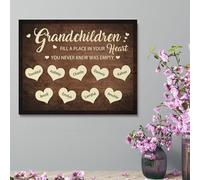 Custom 1-10 Grandkid's Name Heart Wall Sign Personalized Grandchildren Fill a Place in Your Heart You Never Knew Was Empty Canvas Poster Grandma Family Tree Wall Art Decoration for Mom Grandma Wife