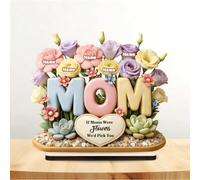 Custom 1-15 Names Flower Bunch Plaque for Mother's Day Birthday Personalized If Moms Were Flowers We'd Pick You Mommy's Garden 2-Layered Wooden Plaque Grandma Wooden Standing for Mom Grandma Wife