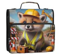 Custom 1.5 Inch 3 Ring Binders Heavy Duty Red Panda Construction Worker Zippered Binder Organizer Portfolio Hold 500 Sheets Holder Keeper Binder Bag with Strap for School