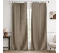 Custom 100 Inch Linen Pleated Blackout Long Curtains for Living Room, Memory Trained Dual Layer Heavy Burlap Textured Curtain Sound Dampening Heat Blocking Floor to Ceiling Windows Drapes 2 Panels Set