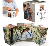 Custom 11/15 Photos Cube, 3D Personalized Wooden Picture Cube with 6 Sides - Rotating Puzzle Collage Gift for Valentine's, Birthday, Christmas, Anniversary Home Desk Decor (A-11photos)