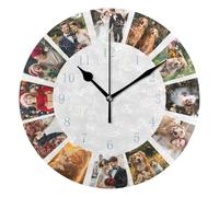 Custom 12 Photo Collage Clock Personalized Round Wall Clocks Add Your Design Gift for Christmas Anniversary(Black 25x25cm)