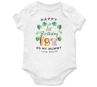 Custom 1st Birthday as My Mummy Babygrow Baby Boys Girls Safari Animals Vest for Mums Bday Personalised Mum Gift, 0-3 Months, White