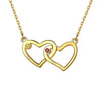 Custom 2 Name Necklace- Personalised Name Choker with Delicate Birthstone for Girls-Interlocking Love Heart Women's Engraved Gold Necklace