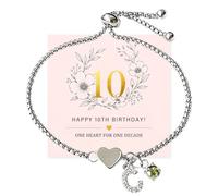 Custom 20th 30th 40th 50th Initial Birthstone Birthday Bracelet | Adjustable Heart Charm Box Chain Bracelet, Birthday Anniversary Valentine's Day Jewelry Gift for Daughter Wife Mom