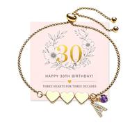 Custom 20th 30th 40th 50th Initial Birthstone Birthday Bracelet | Adjustable Heart Charm Box Chain Bracelet, Birthday Anniversary Valentine's Day Jewelry Gift for Daughter Wife Mom