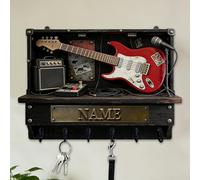 Custom 2D Flat Print Rock Guitar Key Storage Holder for Music Lover Family Friends Music Themed Wall Hooks Personalized Vintage Guitar Stand Name Key Rack Coat Holder for Culb Living Room Hallway
