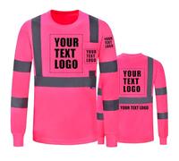 Custom 2XL Pink High Vis Viz Visibility Safety Work Long Sleeve t Shirt Logo
