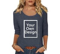 Custom 3/4 Sleeve T-Shirt Women Customized Personalized Tshirts Design Your Own Shirts Grey Blue