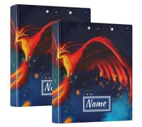 Custom 3 Ring Binder Fire Phoenix, 1.5 Inch Round Ring Binder Personalized Name 200 Sheets View-Binders A4 Paper Binder Organizer for Home School Office, 2 Pack