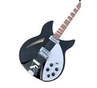 Custom 360/6 string electric guitar, black paint, red sandalwood tuning fork, water drop hole, empty half core