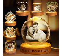 Custom 3D Crystal Ball Night Light - Personalized Photo with Wooden Base - Engraved Gift for Birthday, Wedding, Graduation, and Special Occasions (Spherical)