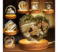 Custom 3D Crystal Ball Night Light - Personalized Photo with Wooden Base - Engraved Gift for Birthday, Wedding, Graduation, and Special Occasions (Heart)