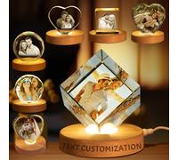 Custom 3D Crystal Ball Night Light - Personalized Photo with Wooden Base - Engraved Gift for Birthday, Wedding, Graduation, and Special Occasions (Tilted Cube)