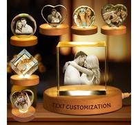 Custom 3D Crystal Ball Night Light - Personalized Photo with Wooden Base - Engraved Gift for Birthday, Wedding, Graduation, and Special Occasions (Cube)