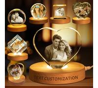Custom 3D Crystal Ball Night Light - Personalized Photo with Wooden Base - Engraved Gift for Birthday, Wedding, Graduation, and Special Occasions (Little Thick Heart)
