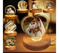 Custom 3D Crystal Ball Night Light - Personalized Photo with Wooden Base - Engraved Gift for Birthday, Wedding, Graduation, and Special Occasions (Pressed corner love heart)