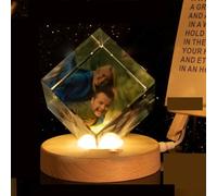Custom 3D Crystal Photo With LED Light Base Holographic Photo Etched Engraved Inside Crystal Gift With Your Own Picture Personalized Gifts For Wife Mom Her Him Family Gifts Christmas Anniversary (D)