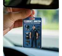 Custom 3D Effect Action Figure Firefighter Acrylic Plaque, Personalized Car Hanger, Unique Flat Block Hanging Ornament Gift for Police Officers, Nurses, Teachers, Dad, Husband, or Any Profession