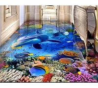 Custom 3D Flooring murals Underwater World Dolphin 3D Floor Tiles Waterproof self-Adhesive murals floor-250 * 175cm