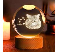 Custom 3d Pet Photo Crystal Ball with Led Light Base,Personalized Night Light 3d Crystal Photo Ball Light Up Lamp Gift Wedding Couple's Parents Pet Photos Souvenir Gifts Tabletop Decoration (6cm)