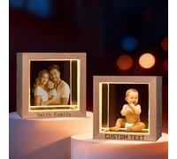 Custom 3D Photo Crystal Ball Night Light Personalized Laser Engraved Name/Text/Picture Globe Lamp with Wood Base Memorial Gift for Family Pets Couples Birthday Anniversary (Square)