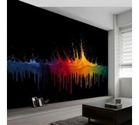 Custom 3D Photo Wallpaper 300 x 210 cm, Abstract Rainbow Paint Splatter Wall Mural Photo Wallpaper Poster Living Room Bedroom Tv Background Wall Home Decoration, Black