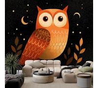 Custom 3D Photo Wallpaper 300 x 210 cm, Illustration Style Owl Moon Wall Mural Photo Wallpaper Poster Living Room Bedroom Tv Background Wall Home Decoration, Black