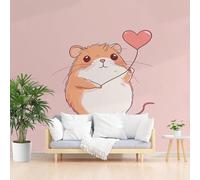 Custom 3D Photo Wallpaper Cute Animal Hamster Wall Mural Large Wall Paper Red Heart Hamster Poster Living Room Bedroom Tv Background Home Decoration 500x317cm(W x H) Feature Wallpaper