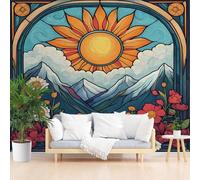 Custom 3D Photo Wallpaper Geometric Sunset Daisy Floral Wall Mural Large Wall Paper Sunset Mountain Scenery Poster Living Room Bedroom Tv Background Home Decoration 300x210cm(W x H) Feature Wallpaper