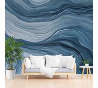Custom 3D Photo Wallpaper Marble Blue Wall Mural Large Wall Paper Wavy Geometric Stripes Poster Living Room Bedroom Tv Background Home Decoration 350x256cm(W x H) Feature Wallpaper