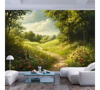 Custom 3D Photo Wallpaper path through lush greenery and red flowers path through lush greenery and red flowersPeel and Stick Large Size Photo Wall Decor Picture 3D Living Room The Wall for Bedroom b