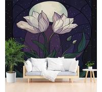 Custom 3D Photo Wallpaper Purple Floral Moon Wall Mural Large Wall Paper Galaxy Floral Moon Poster Living Room Bedroom Tv Background Home Decoration 300x210cm(W x H) Feature Wallpaper