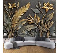 Custom 3D Photo Wallpaper Tropical Leaves and Flowers Mural Photo Large Poster, 300×210cm Non-Woven Concrete Plants Print Wall Mural for Living Room Bedroom Tv Background Wall Home Decoration