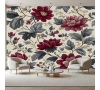 Custom 3D Photo Wallpaper Vintage Plants Peony Leaves Wall Mural Large Wall Paper Vintage Florals Poster Living Room Bedroom Tv Background Home Decoration 250x175cm(W x H) Feature Wallpaper