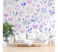 Custom 3D Photo Wallpaper Watercolor Heart Floral Wall Mural Large Wall Paper Floral Leaves and Hearts Poster Living Room Bedroom Tv Background Home Decoration 350x256cm(W x H) Feature Wallpaper