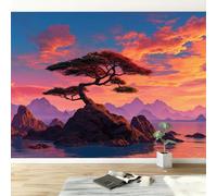 Custom 3D Wallpaper Mural 200 x 140 cm Sunset Over The Mountain Sky - Non-Woven Wall Poster for Living Room or Bedroom, Photo Wall Art for Home Decoration, Premium Quality, Orange Color
