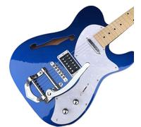 Custom 6 String Jazz Electric Guitar Semi-Hollow Body Glossy Finish Building Cream Tremelo,Color Blue