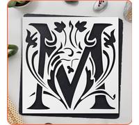 Custom 8x8 Inch Reusable Stencil: Intricate Large Letter M with Patterns, Flexible Clear Plastic, Ideal for Varied Art and Craft DIY Projects LIONX