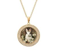 Custom A Beautiful White Rabbit Picture Necklace Personalized Circle Chain Pendant Gold/Silver Photo Dog Tag Keepsake Necklaces Hip Hop Memorial Jewelry Gifts for Men Women, One size, Titanium Steel