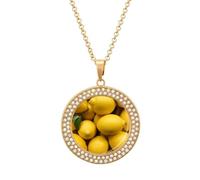 Custom A Pile of Little Lemon Picture Necklace Personalized Circle Chain Pendant Gold/Silver Photo Dog Tag Keepsake Necklaces Hip Hop Memorial Jewelry Gifts for Men Women, One size, Titanium Steel