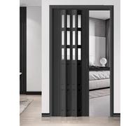 Custom Accordion Folding Door Durable PVC & Acrylic Sliding Gate for Kitchen Cupboard Hallway Pantry Stylish Black Design 48"x80" (121x203cm) with Handle