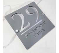 Custom Acrylic 3D Hollow Suspended House Number Sign with Street Name Modern Source | Shop Address Sign Plaque Door (Grey&Silver)