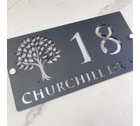 Custom Acrylic Modern House Numbers Sign,Custom Laser Cut Address Plaque,Home Number Plate,Home Decor (Black Silver,20x10cm)